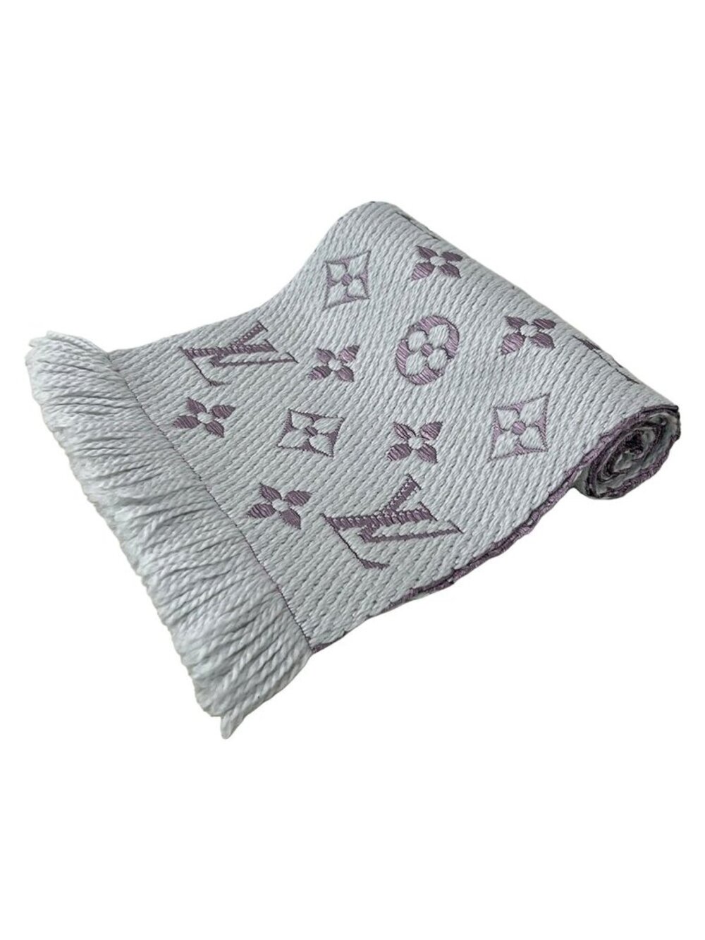 Louis Vuitton Scarf Logomania Gray Perlee Lilac Wool Silk